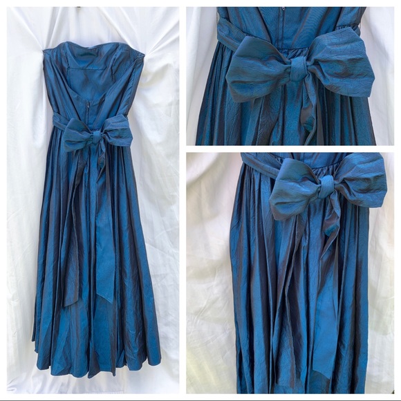 🌀Vintage Metallic Blue & Black Strapless Gown 🌀 - Picture 6 of 8